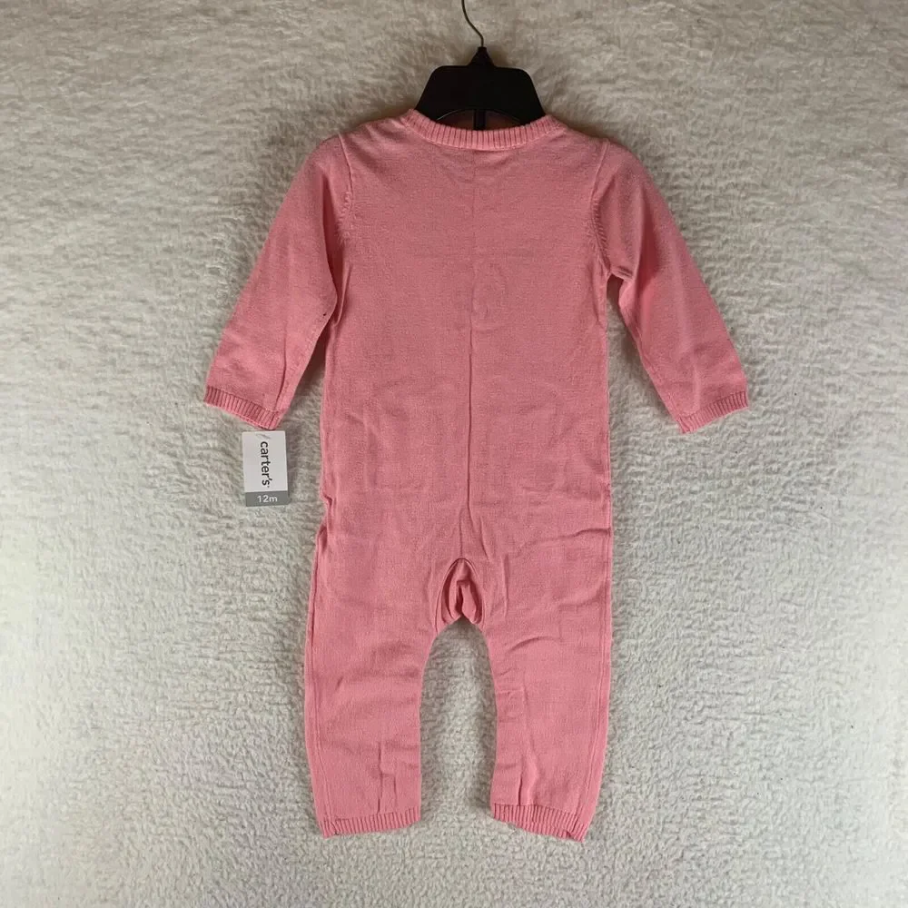 Carter's Baby Girls‎ Pink Bear Sweater Knit Jumpsuit Size 12 Months NWT